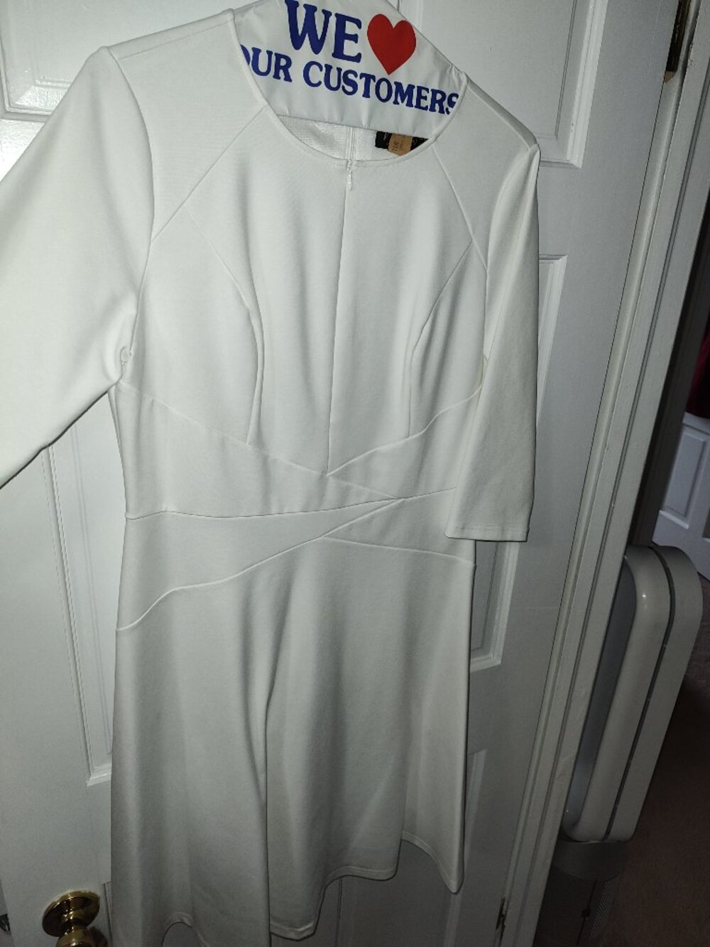 Women’s White Structured Midi Dress XXL 3/4 Sleeve Fit Flare Career Event